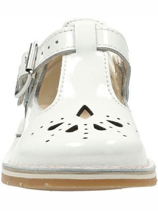 Kids Patent Leather Ballerinas Weave with Hoop & Loop Closure White
