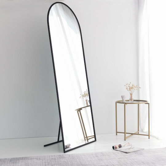 Aberto Design Gewölbter Boden- oder Standspiegel mit Schwarzem Metallrahmen 180x65cm