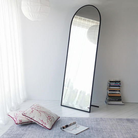 Aberto Design Gewölbter Boden- oder Standspiegel mit Schwarzem Metallrahmen 180x65cm