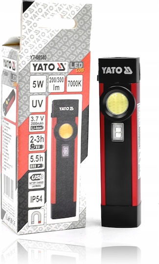 Yato Wiederaufladbarer LED UV Taschenlampe IP54 mit Maximaler Helligkeit 300lm
