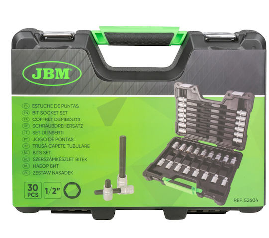 JBM Lange Bit-Stecknüsse mit Bits Allen und Antriebsvierkant 1/2'' Set 30Stück