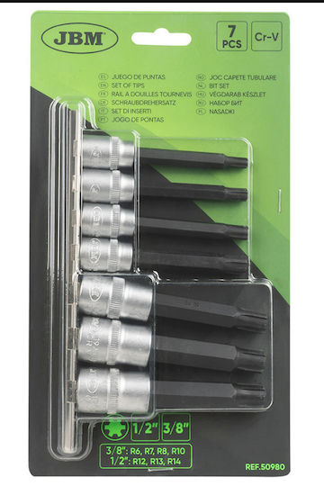 JBM Chei tubulare cu Vârfuri Ribe și Patrat de Prindere 1/2'', 3/8'' Set 7buc