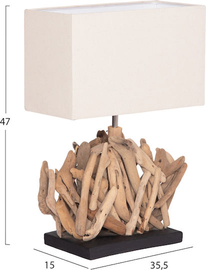 Freebox Table Lamp with White Shade and Brown Base