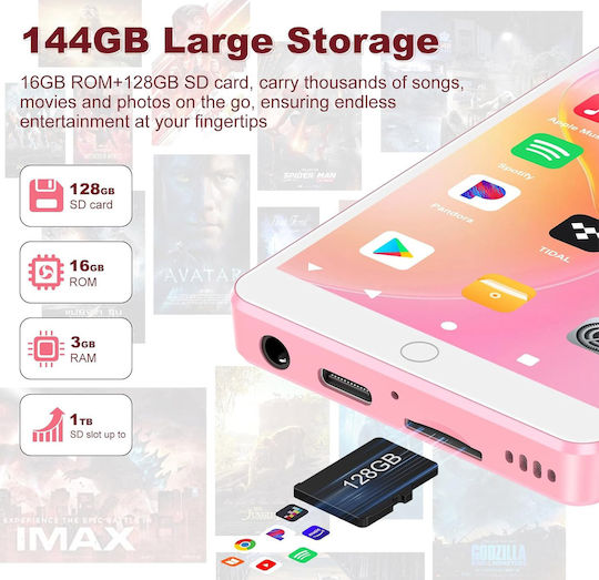 Fanvace MP3 Player (144GB) με IPS Οθόνη Αφής 4.02" Ροζ