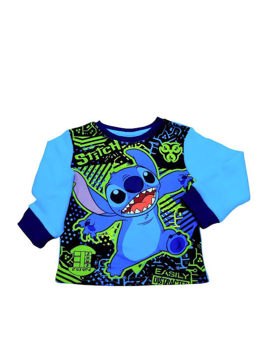 Disney Kinder Schlafanzug Winterlich Fleece Hellblau Stitch