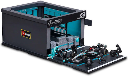 Mεταλλικο Αυτοκινητο Burago 1 43 Formula Racing F1 Mercedes W15 G.russell Pit Pass Diorama Playset 18-38452