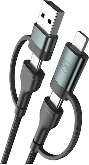 3MK USB to Lightning / Type-C Cable 2A Μαύρο 1.2m