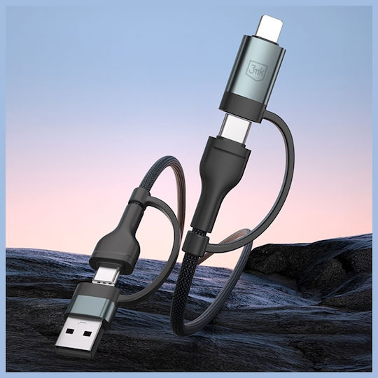3MK USB to Lightning / Type-C Cable 2A Μαύρο 1.2m