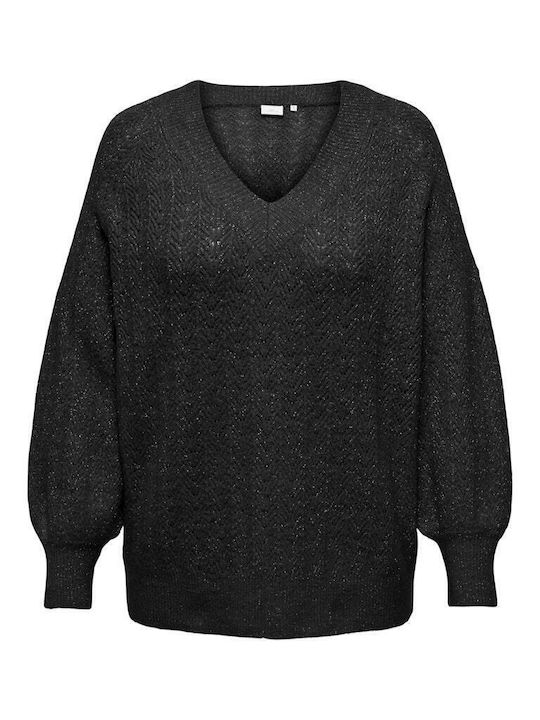 Bluza Damă Mânecă Lungă Pulover cu Decolteu în V Neagră