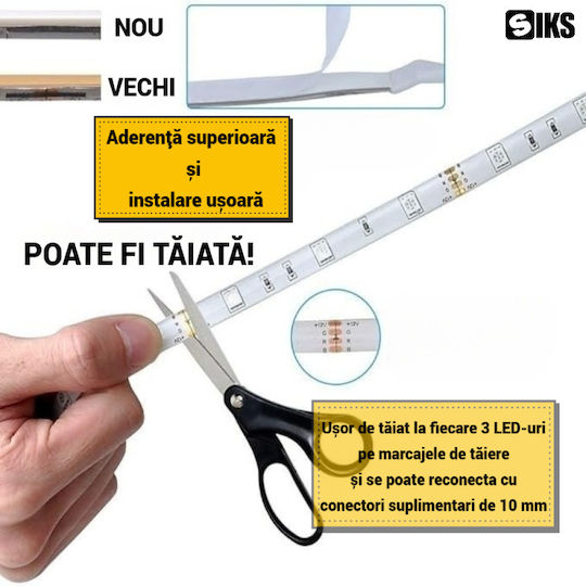 Rezistent la apă Bandă LED 12V RGB Lumină 5m Tip SMD2835 cu Sursă de alimentare