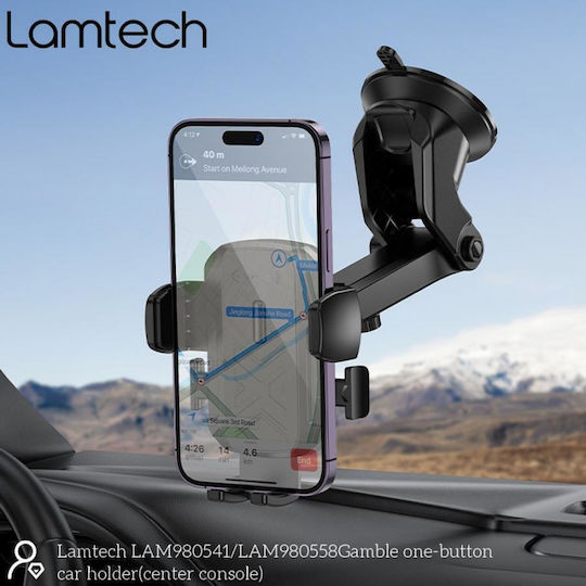 Lamtech Βάση Κινητού Αυτοκινήτου με Ρυθμιζόμενα Άγκιστρα Μαύρη