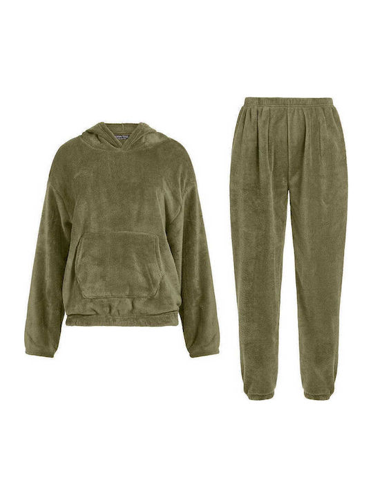 Celestino Σετ Φόρμας Fleece Loose Fit Χακί