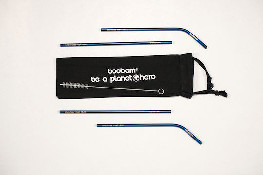 Boobam Straw Καλαμάκι Μεταλλικό Μπλε με Βουρτσάκι 1τμχ
