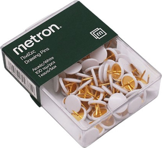Πινέζες Metron Πλαστικό Κουτί Λευκό 100τεμ