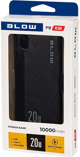 Blow PB10B Power Bank 10000mAh 20W mit 2 USB-A Ausgangsanschlüsse und USB-C Ausgangsanschluss Quick Charge Schwarze