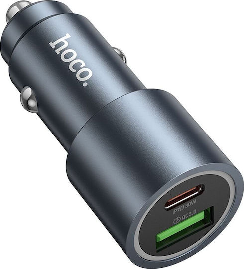Hoco Z60 Handy-Autoladegerät 48W Schnellladen mit Anschlüssen 1xUSB-A 1xUSB-C Schwarz Farbe