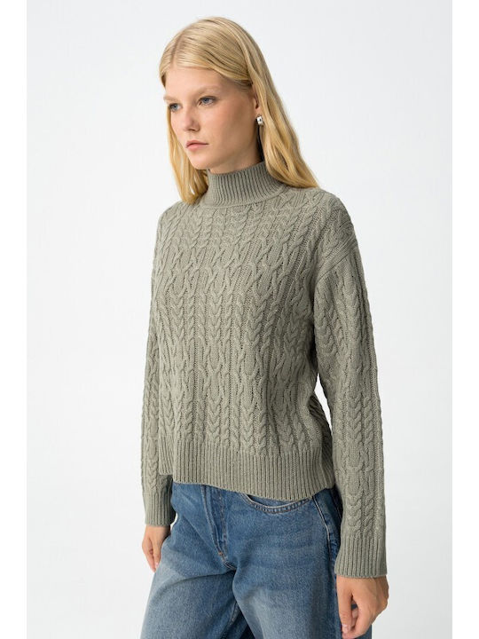 Women's Long Sleeve Sweater Turtleneck Green