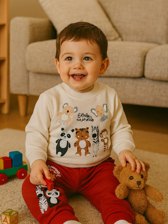 Kids Sweatpants Set Light Beige, Bordeaux