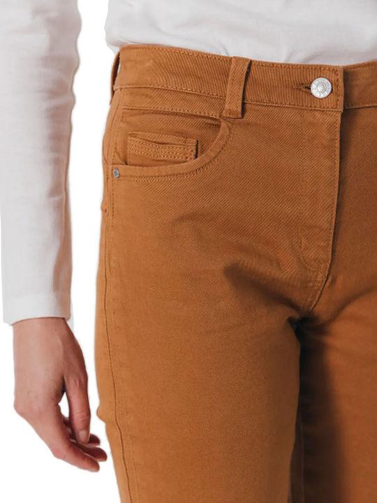 Damen Hoch tailliert Stoff Hose in Geradem Schnitt Tabac Brown