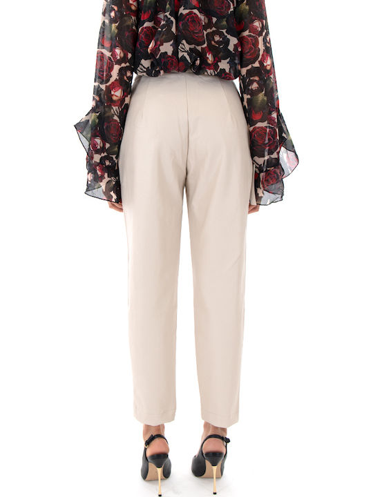 MY T Women's High-waisted Fabric Trousers Beige MY T Women's High-waisted Fabric Trousers Beige
