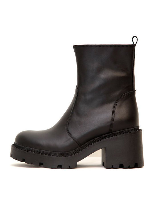 Leder Stiefeletten Damen Schwarz