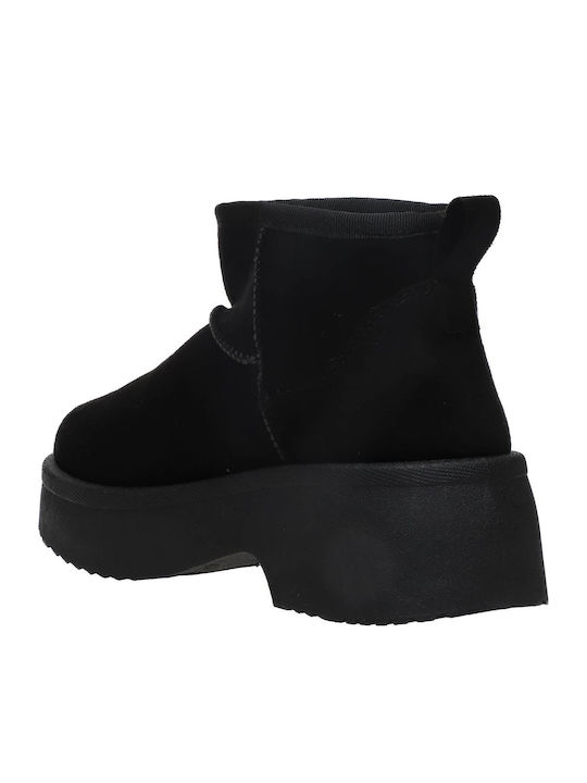 Suede Women's Ankle Boots with Medium Heel & Fur Black