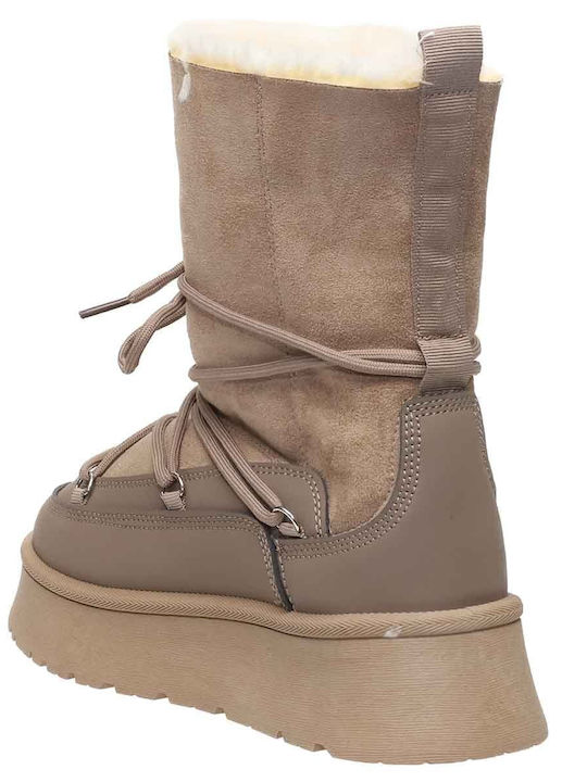 Wildleder Stiefeletten Damen mit Pelz Beige