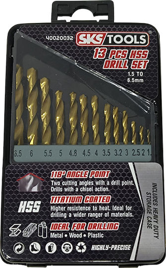 SKS Tools Set of 13 Drills HSS Titanium for Metal