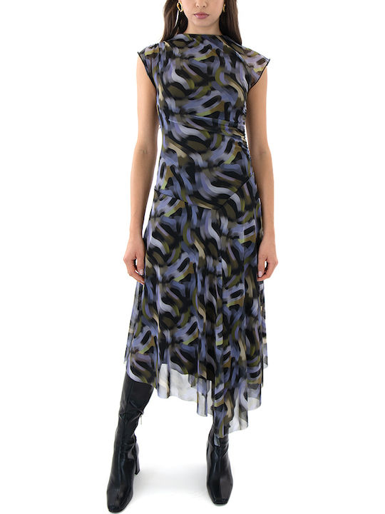Summer Midi Evening Dress with Tulle and Mesh Black