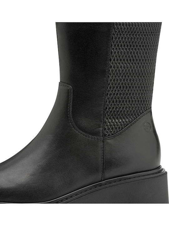 Leather Medium Heel Women's Boots Black