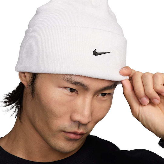 Swoosh Beanie Unisex Σκούφος Πλεκτός σε Λευκό χρώμα