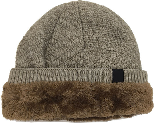 Beanie Unisex Σκούφος Πλεκτός σε Μπεζ χρώμα