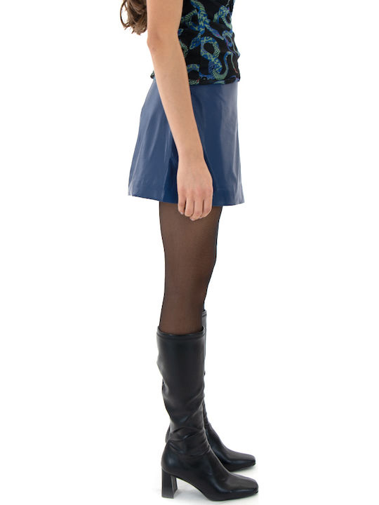 Leather Mini Skirt Blue