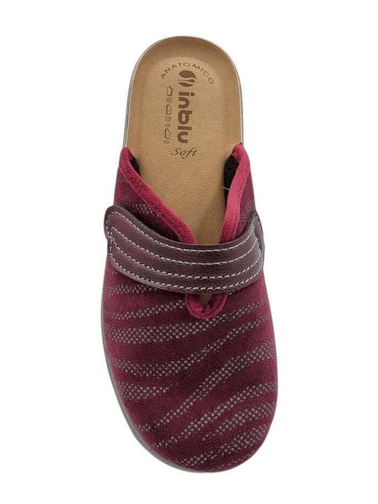 Leather Winter Women's Slippers Burgundy