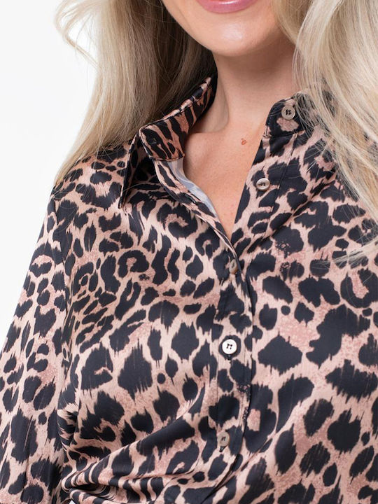 Μακρυμάνικο Γυναικείο Σατέν Πουκάμισο Animal Print