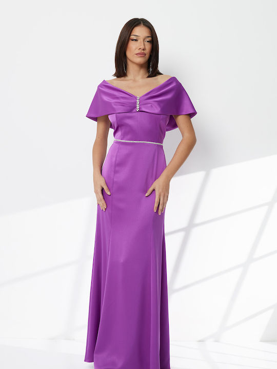 Maxi Evening Dress Draped Purple