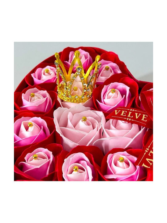 Aranjament Floral Intimissimo 15 Trandafiri Săpun Coroană Decorativă Dublă Culoare Roșu-Roz