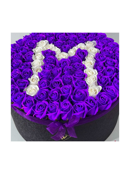 Aranjament Floral Personalizat Litera Cutie Rotundă Neagră 101 Trandafiri Săpun