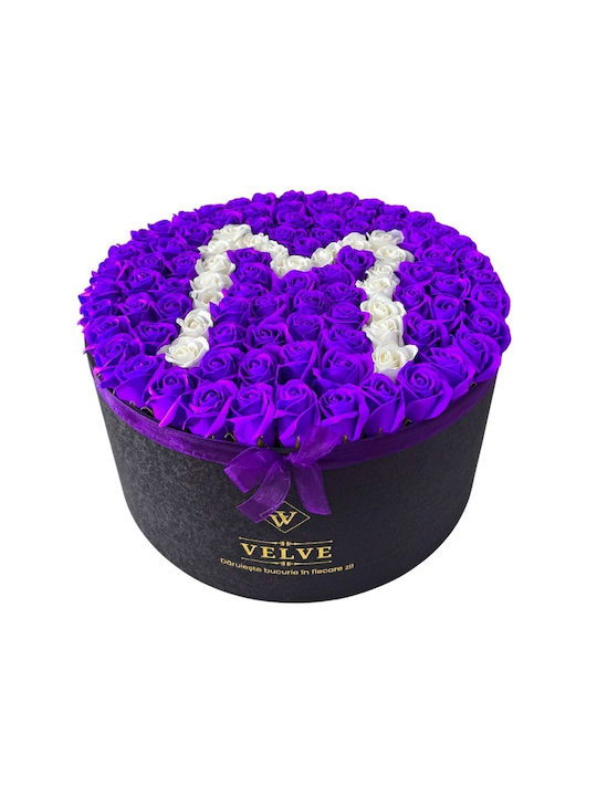 Aranjament Floral Personalizat Litera Cutie Rotundă Neagră 101 Trandafiri Săpun
