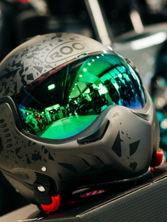 Roof Boxer Alpha Metal Graphite Motorcycle Helmet Flip-Up ECE 22.06 with Sunvisor