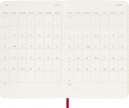 Moleskine 2026 Weekly Diary Pocket 9x14 Red Soft Cover 8056999275228