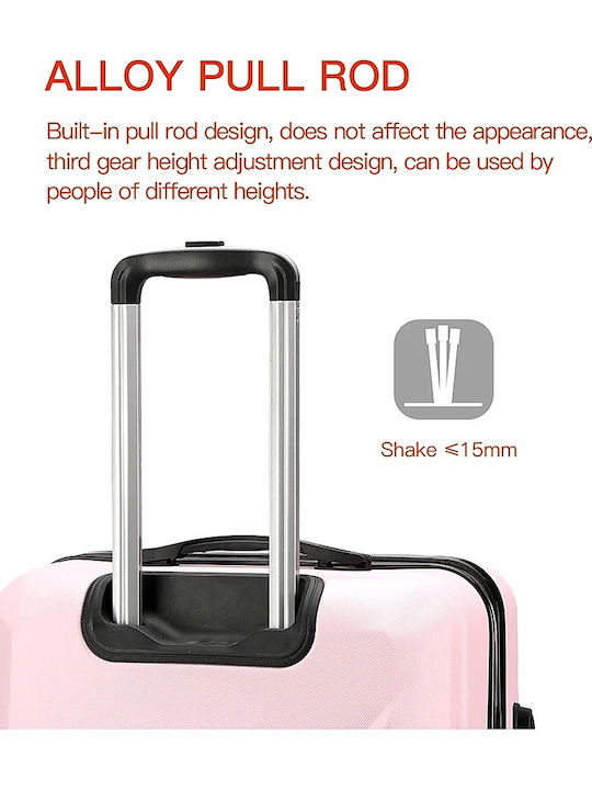 Carry-On Cabin Hard Pink Suitcase With 4 Wheels Height 20cm