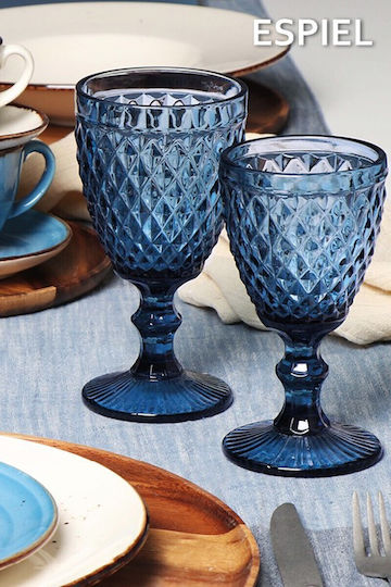 Espiel Set of Glasses Water made of Glass in Blue Color Stemmed 4pcs