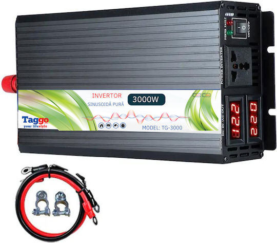 Taggo Inverter Αυτοκινήτου Καθαρού Ημιτόνου 3000W για Μετατροπή 12V DC σε 220V AC