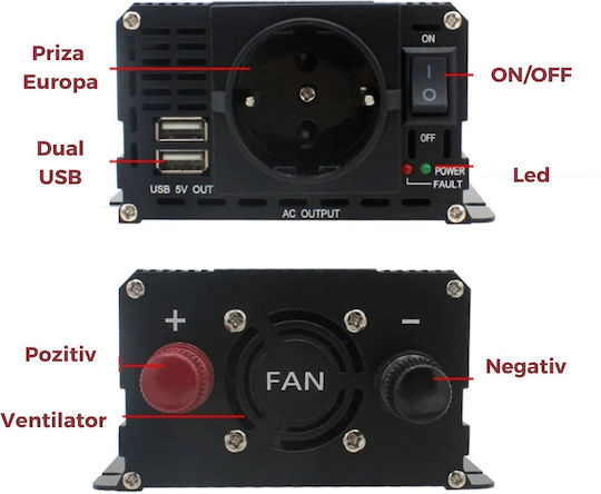 Taggo Invertor Auto Modificat Sine Wave 2000W pentru Convertirea 12V DC în 220V AC