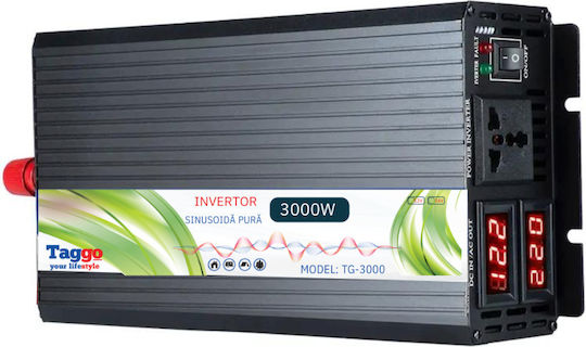 Taggo Inverter Αυτοκινήτου Καθαρού Ημιτόνου 3000W για Μετατροπή 12V DC σε 220V AC