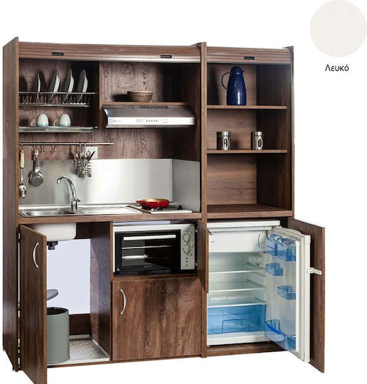Silver KS190 KS190-FOU-LEUKO Kitchenette with Right Sink Bowl 190x65x209cm White with Small Refrigerator