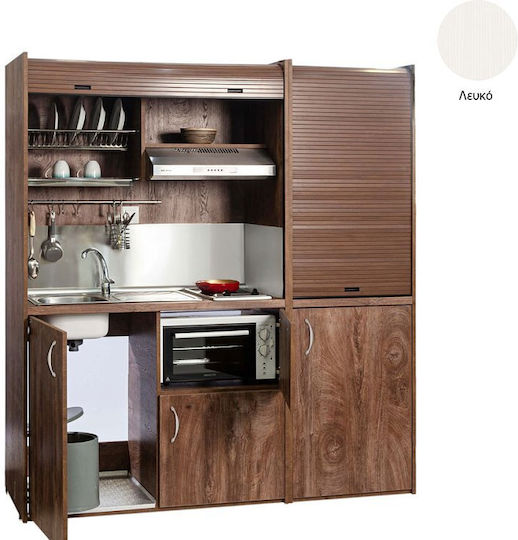 Silver KS190 KS190-FOU-LEUKO Kitchenette with Right Sink Bowl 190x65x209cm White with Small Refrigerator