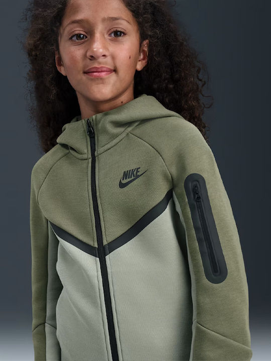 Athletic Kids Cardigan Fleece with Hood Green