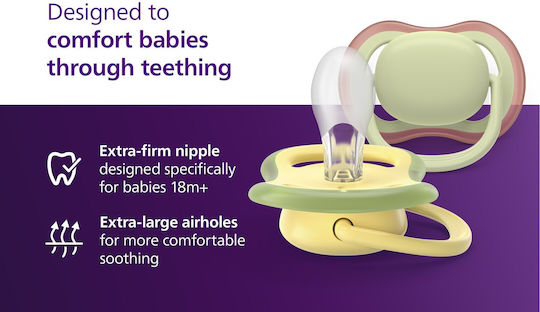 Philips Ultra Air Pacifiers Silicone with Case Yellow for 18+ months 2pcs